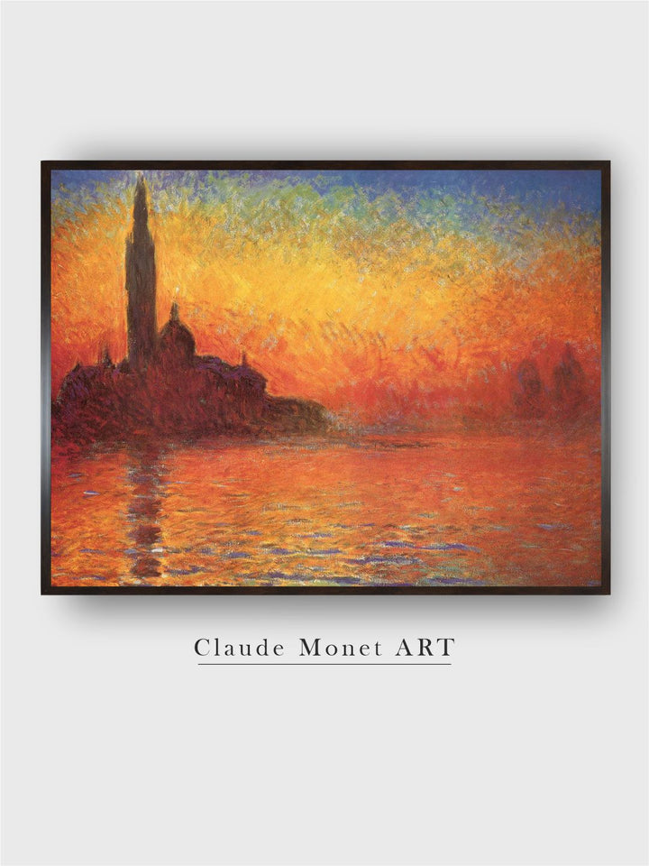 "Yellow  Orange Venice By Twilight Canvas Painting Wall Art''
