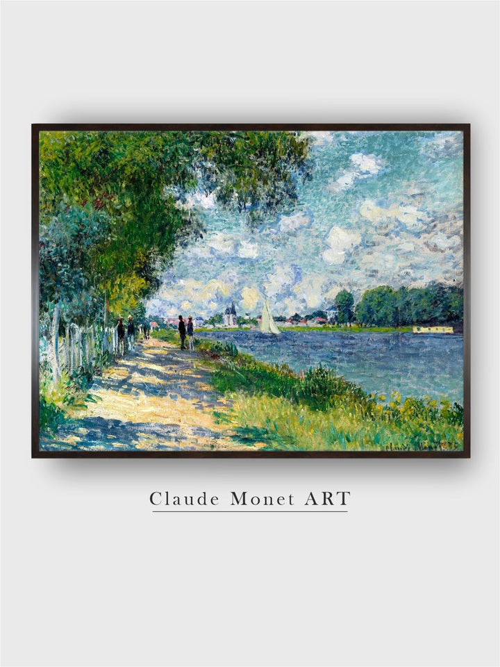 "Green  Blue The Seine At Argenteuil Painted Wooden Framed Canvas Wall Art''