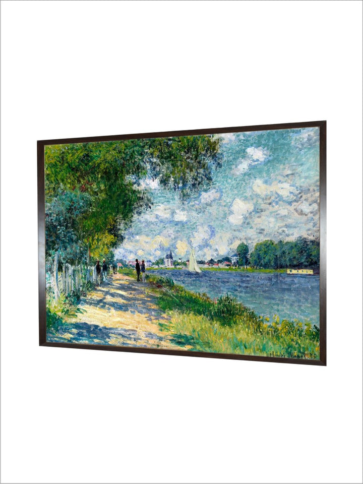 "Green  Blue The Seine At Argenteuil Painted Wooden Framed Canvas Wall Art''