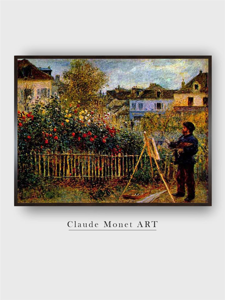 "Blue  Brown Monet Painting in His Garden in Argenteuil Canvas Wall Art''