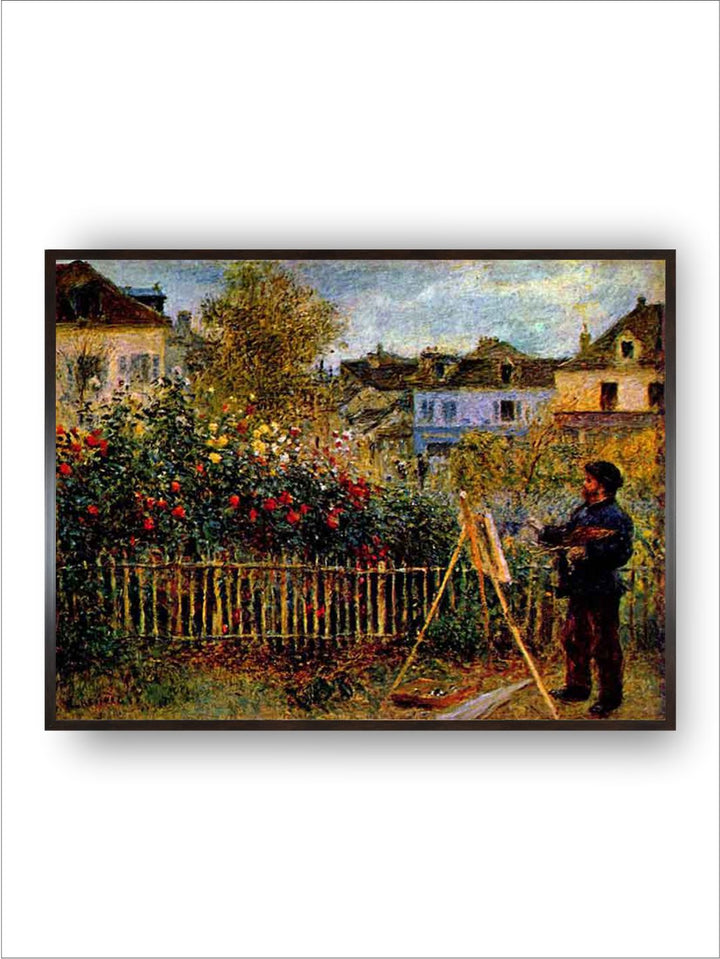 "Blue  Brown Monet Painting in His Garden in Argenteuil Canvas Wall Art''