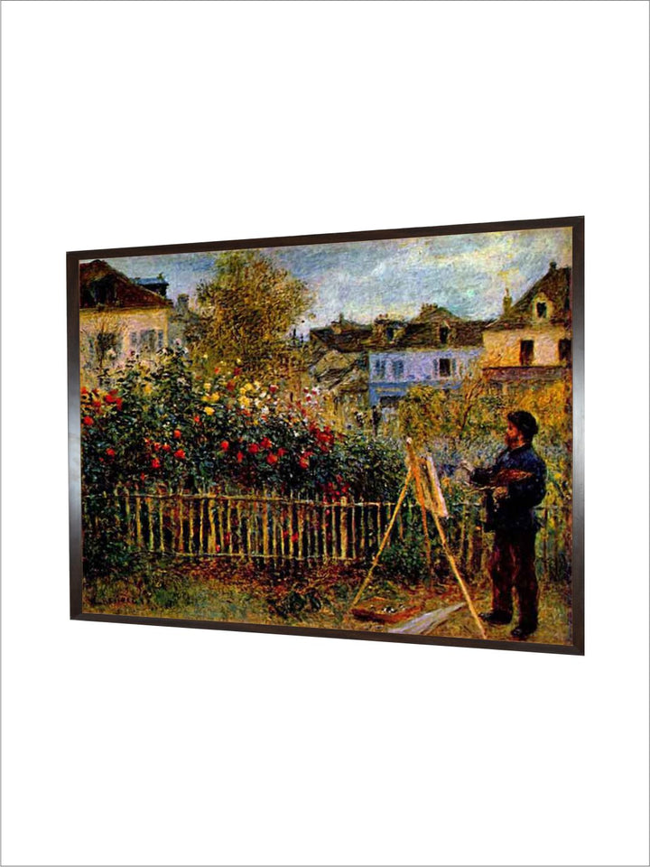 "Blue  Brown Monet Painting in His Garden in Argenteuil Canvas Wall Art''