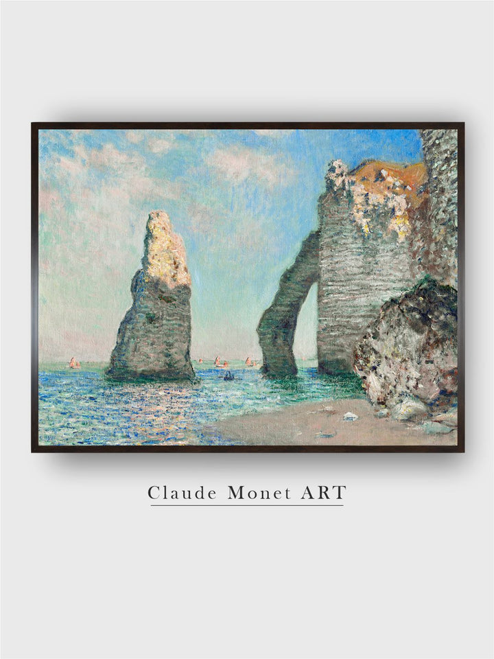 "Blue  Grey Wooden The Cliffs at Etretat Painting Wall Art''