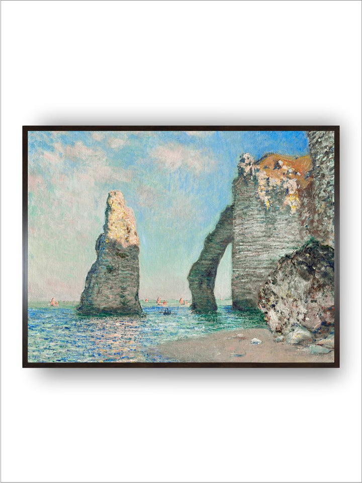 "Blue  Grey Wooden The Cliffs at Etretat Painting Wall Art''