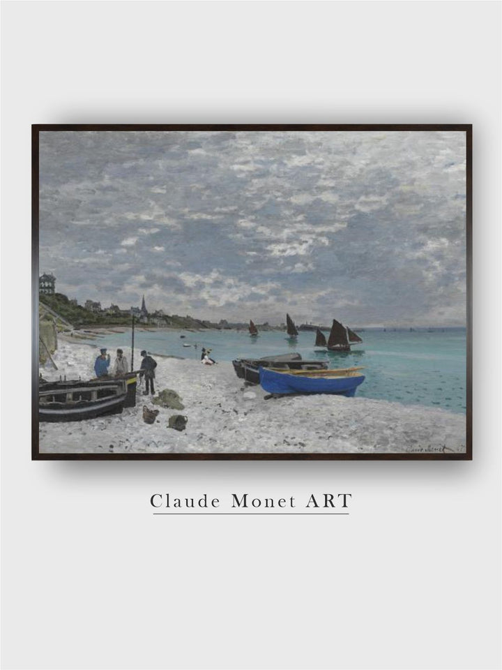 "Grey  Blue The Beach at Sainte-Adresse Painting Wall Art''