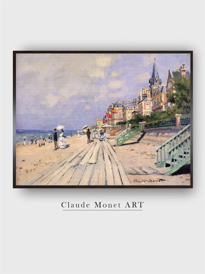 "Beige  Blue Beach Of Trouville Canvas Painting Wall Art''