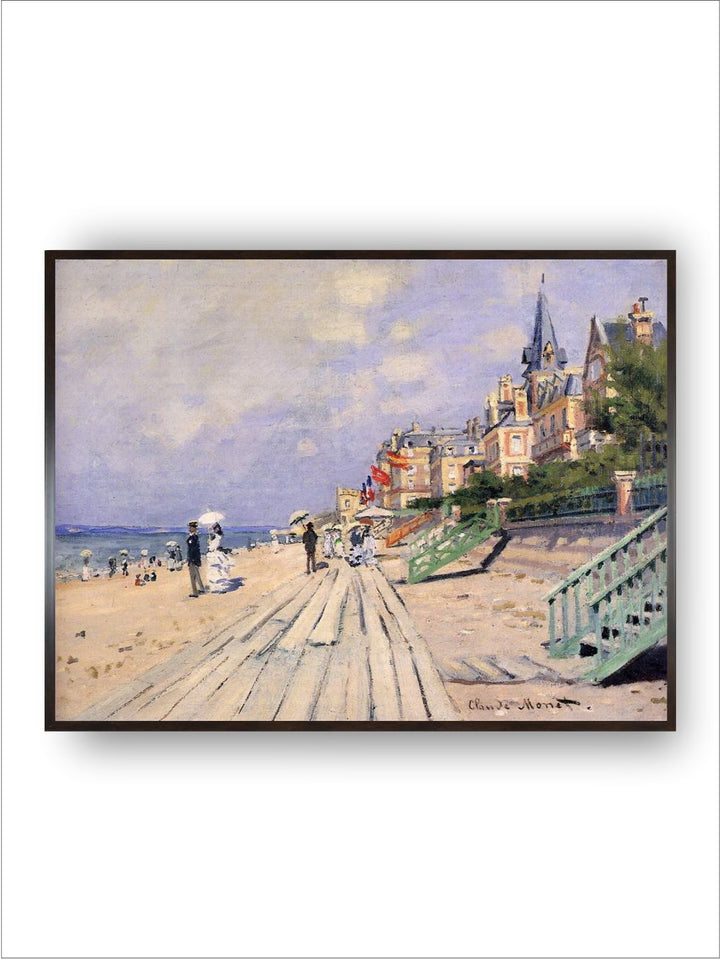 "Beige  Blue Beach Of Trouville Canvas Painting Wall Art''