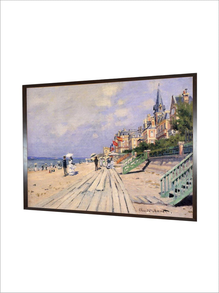"Beige  Blue Beach Of Trouville Canvas Painting Wall Art''