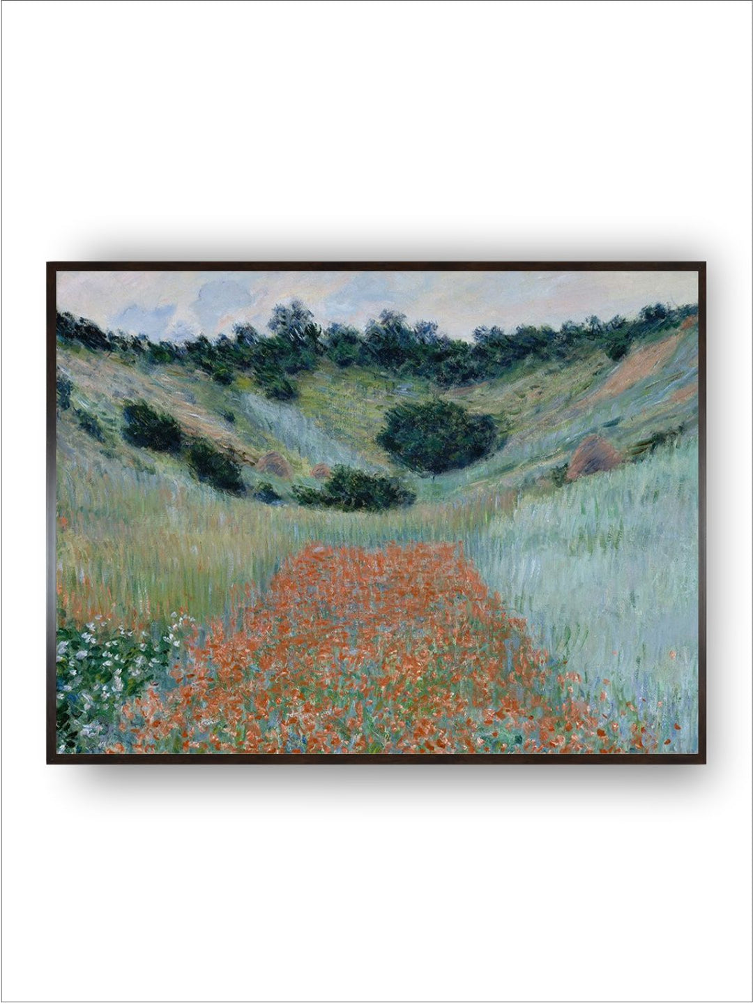 "Green  Blue Poppy Field Framed Canvas Painting Wall Art''
