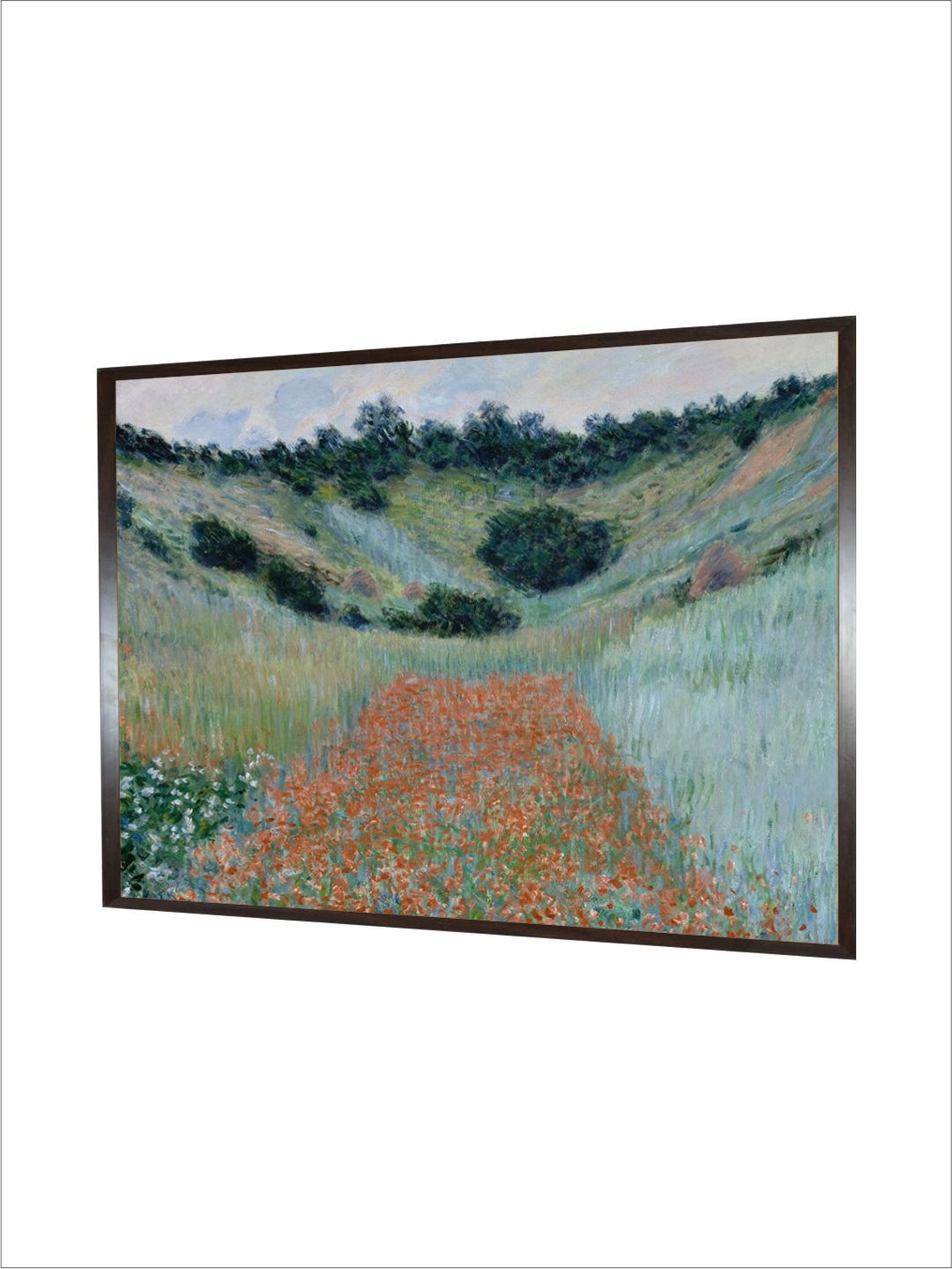 "Green  Blue Poppy Field Framed Canvas Painting Wall Art''