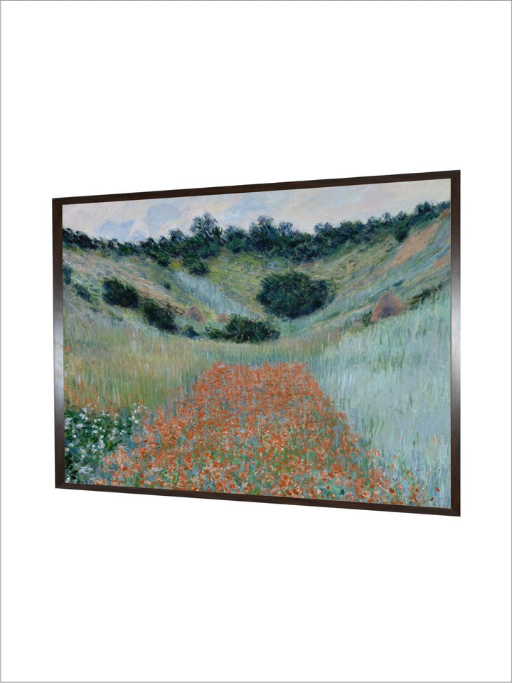 "Green  Blue Poppy Field Framed Canvas Painting Wall Art''