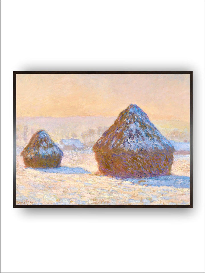 "Beige  Blue Wheatstacks  Canvas Painting  Wall Art''