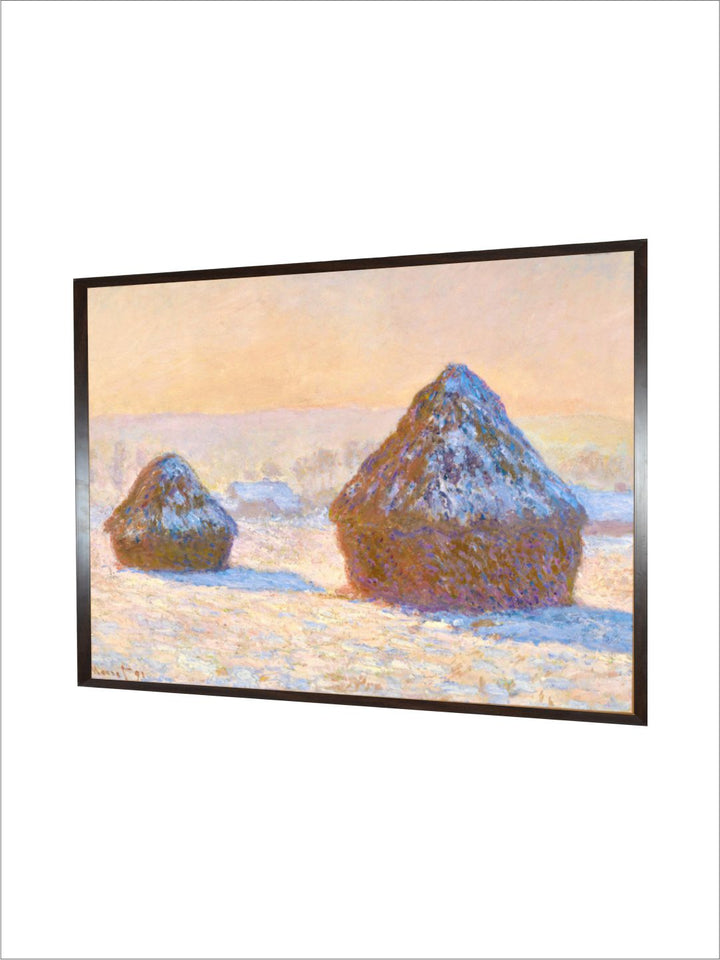 "Beige  Blue Wheatstacks  Canvas Painting  Wall Art''