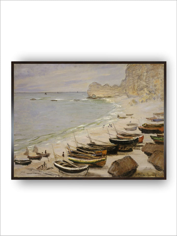 "Beige  Beach With Boats At Etretat Canvas Painting Wall Art''