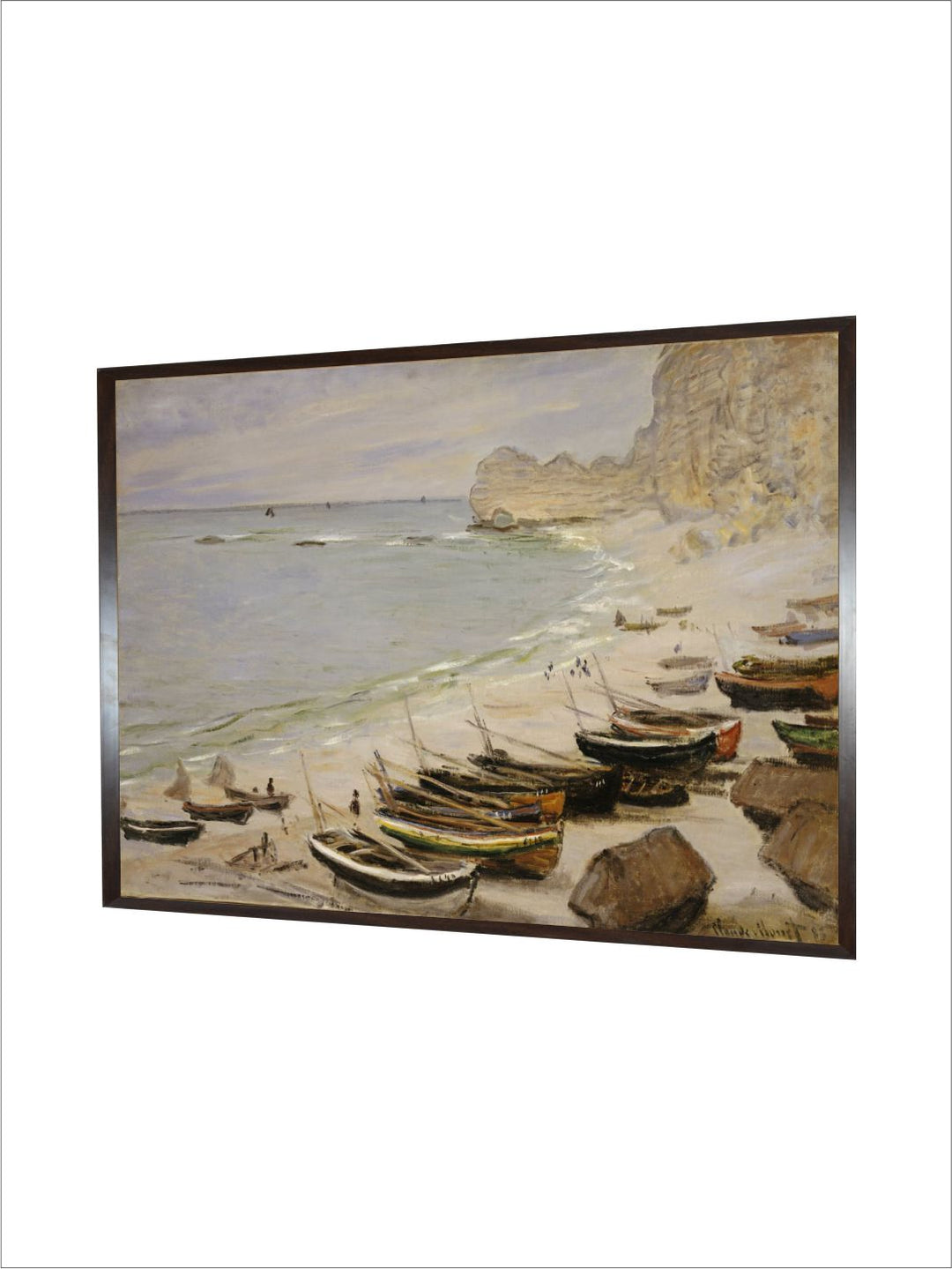 "Beige  Beach With Boats At Etretat Canvas Painting Wall Art''