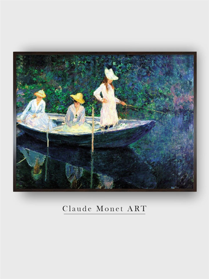 "Blue  Black Women Fishing Painting Framed Wall Art''