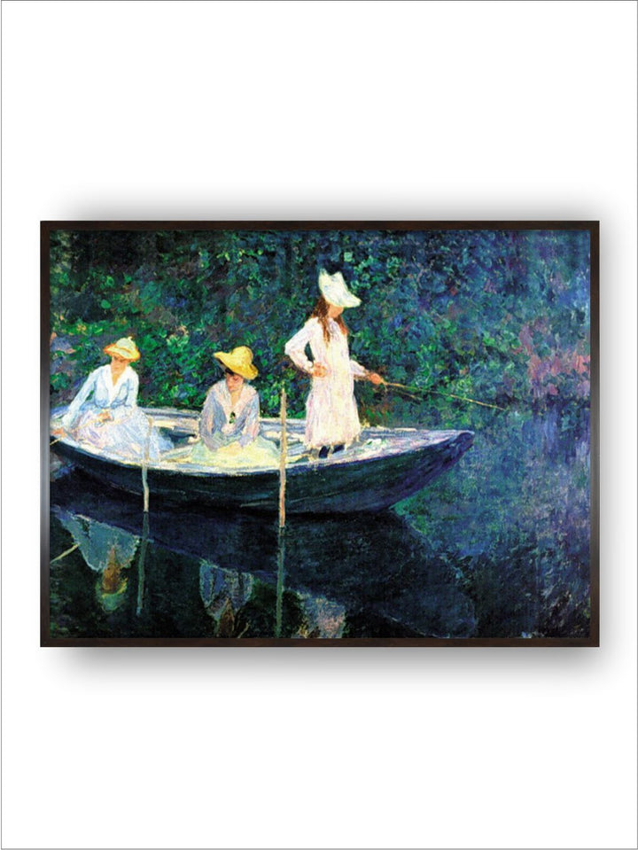 "Blue  Black Women Fishing Painting Framed Wall Art''