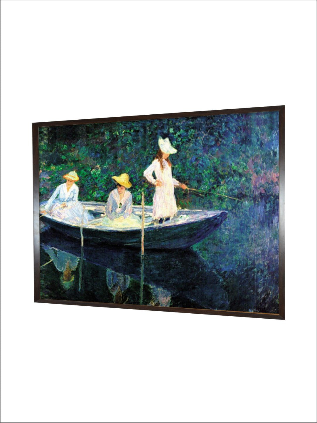 "Blue  Black Women Fishing Painting Framed Wall Art''