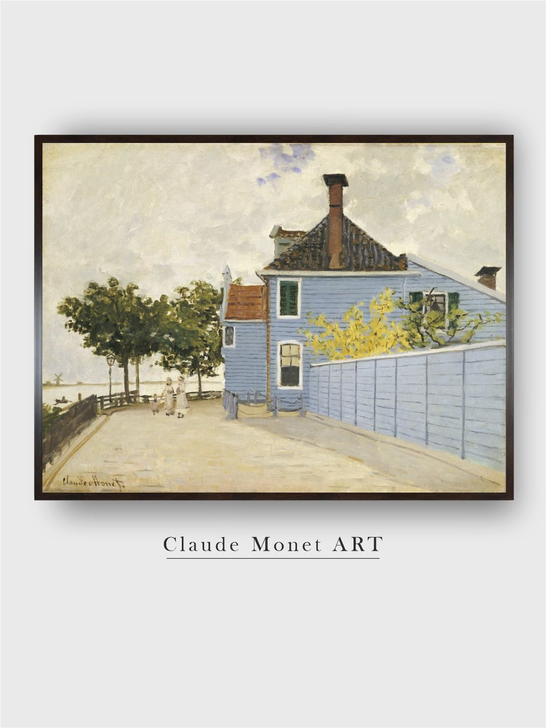 "Beige  Black The Blue House Framed Painting Wall Art''