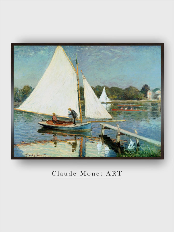 "Blue  Black Sailing at Argenteuil Wooden Framed Canvas Painting Wall Art''