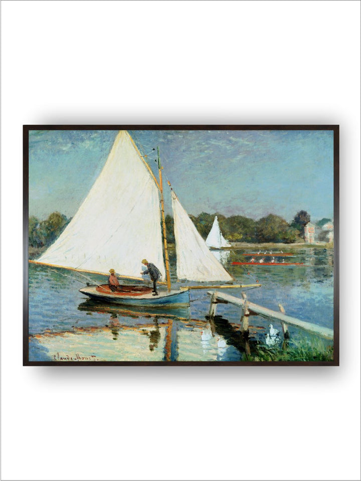 "Blue  Black Sailing at Argenteuil Wooden Framed Canvas Painting Wall Art''