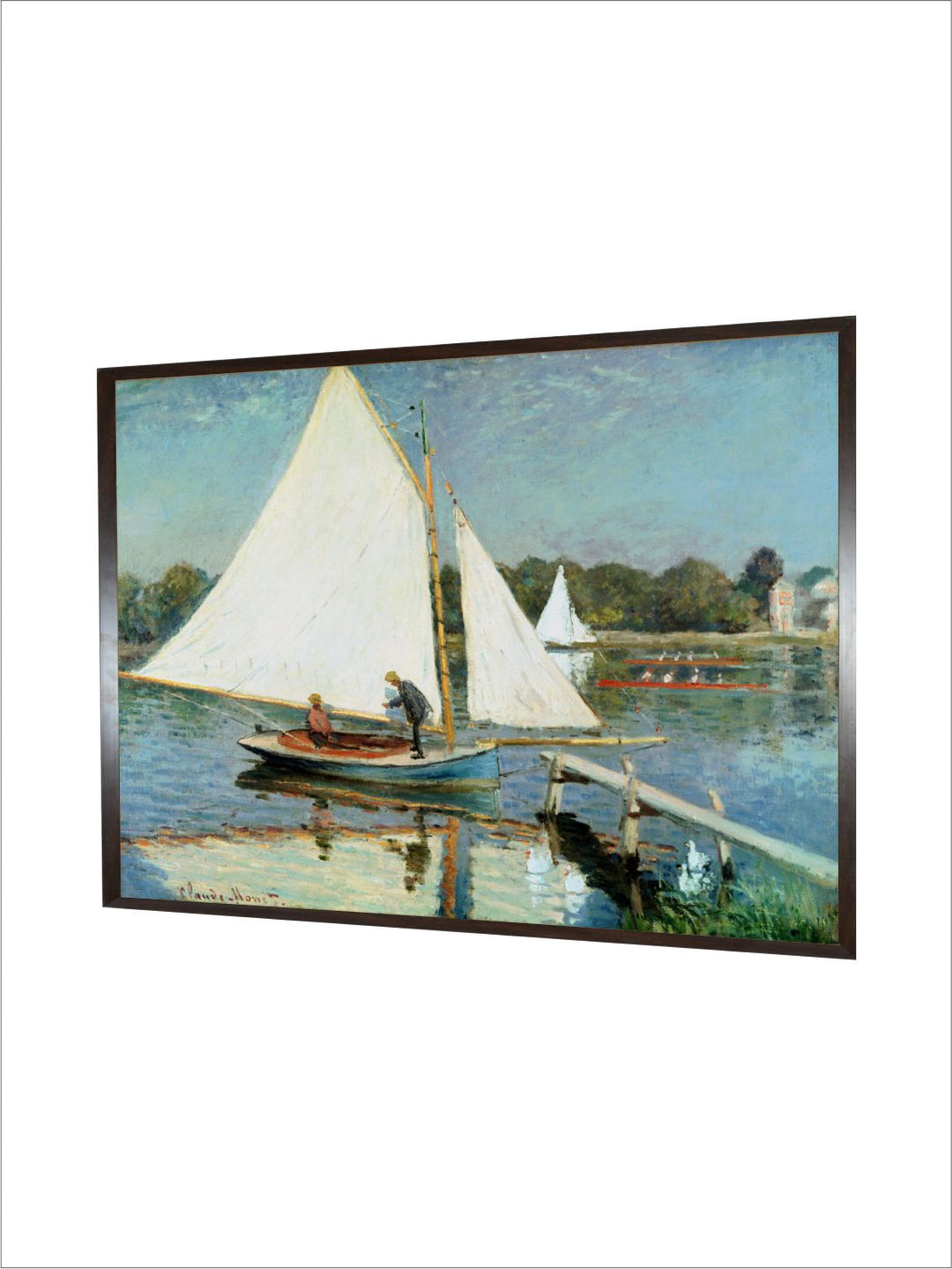 "Blue  Black Sailing at Argenteuil Wooden Framed Canvas Painting Wall Art''