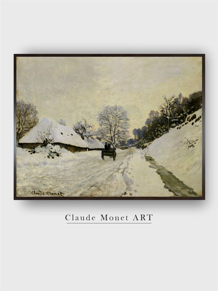 "Cream-Coloured  Grey  A Cart On The Snowy Road At Honfleur''