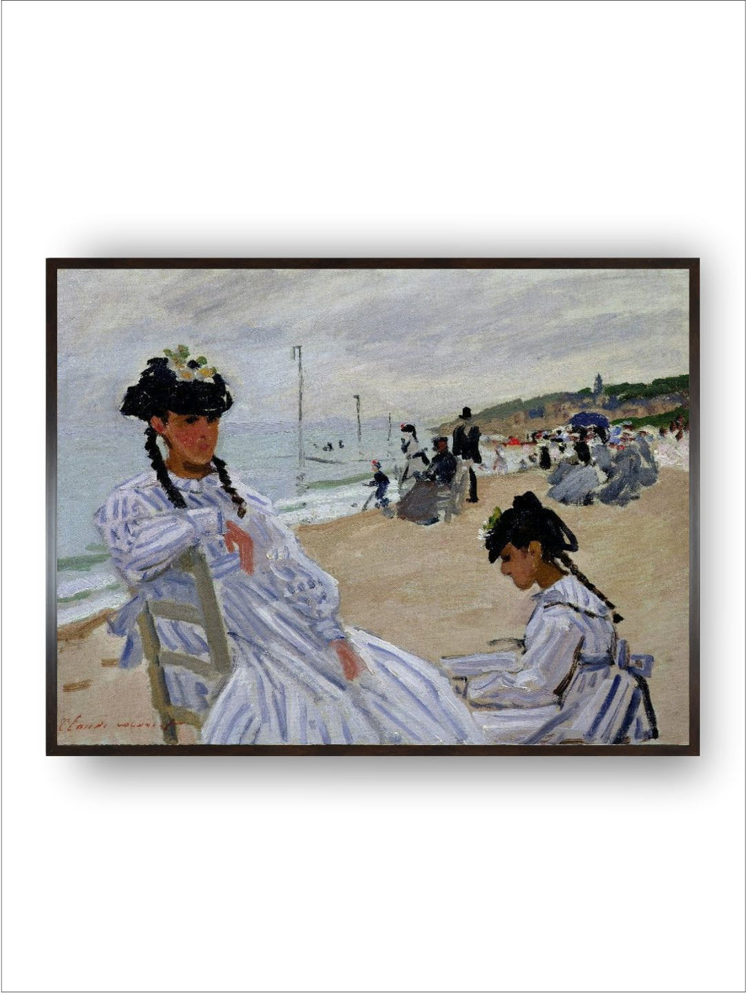 "White  Black On the Beach at Trouville Wooden Painting Framed Wall Art''