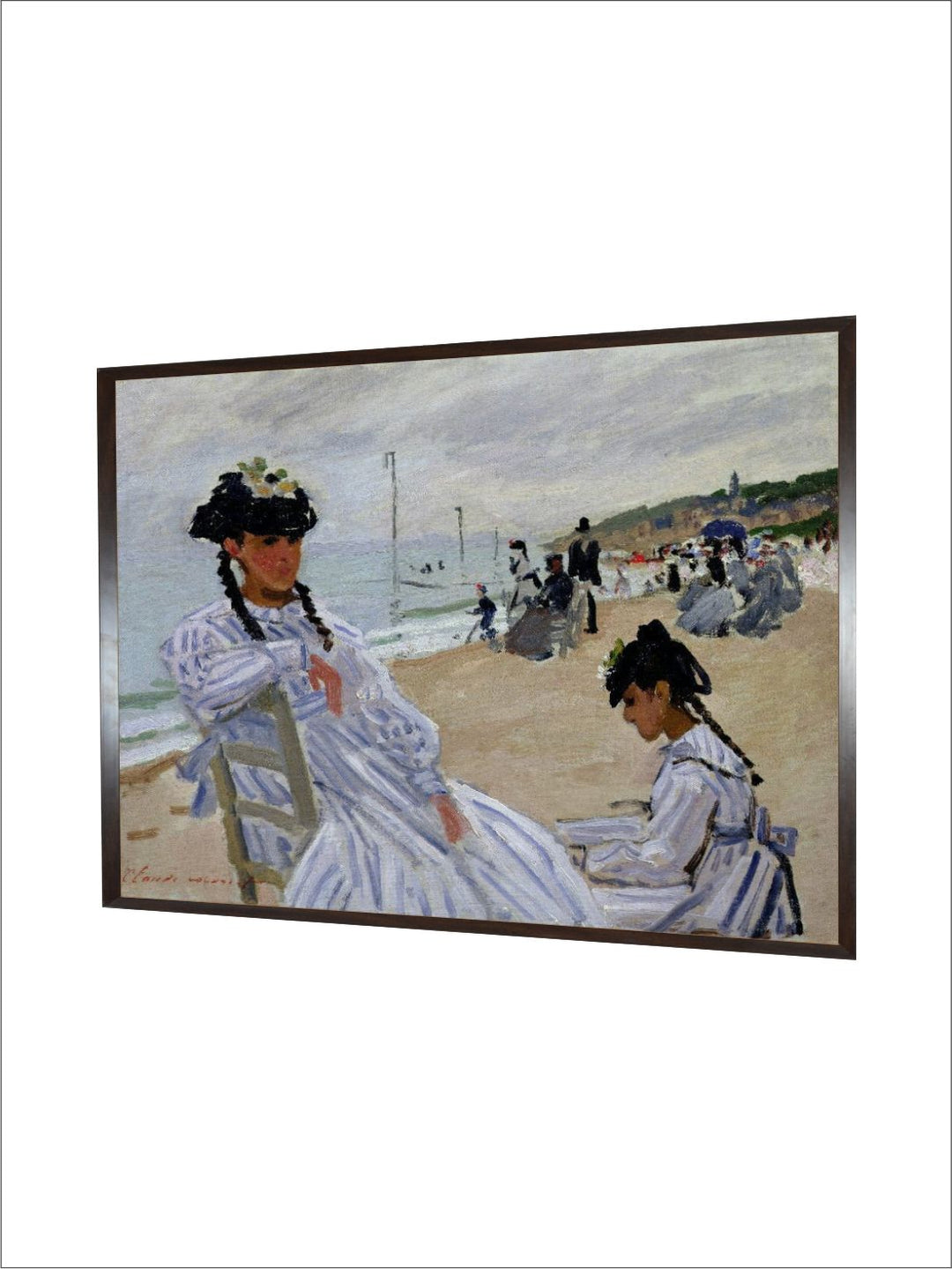 "White  Black On the Beach at Trouville Wooden Painting Framed Wall Art''