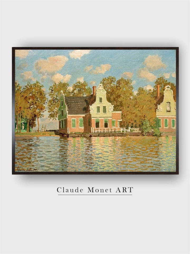 "Green  Blue Houses on the Bank of the River Zaan Framed Wall Painting''
