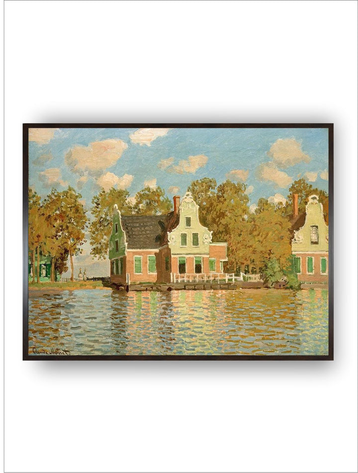 "Green  Blue Houses on the Bank of the River Zaan Framed Wall Painting''