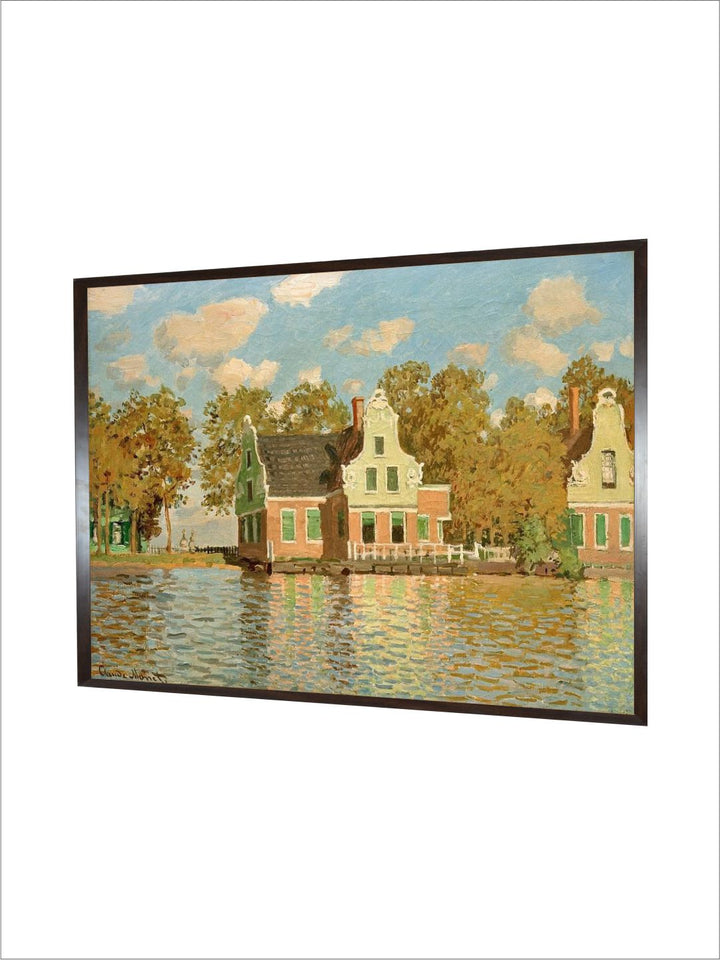 "Green  Blue Houses on the Bank of the River Zaan Framed Wall Painting''