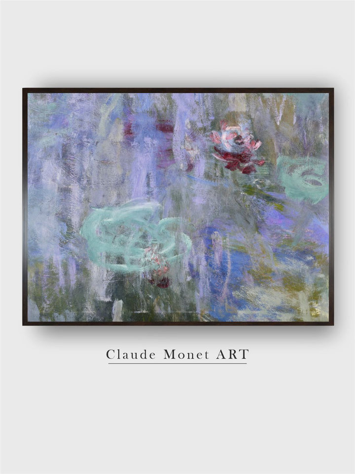 "Blue  Green Waterlilies  Reflections Canvas Painting Framed Wall Art''
