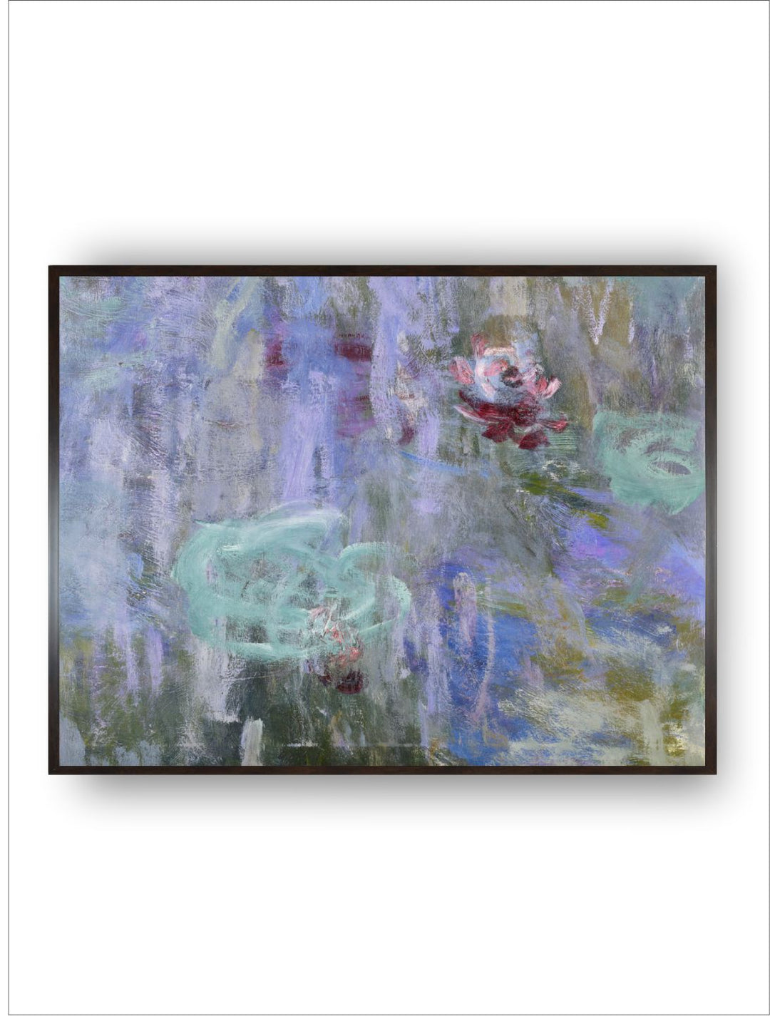 "Blue  Green Waterlilies  Reflections Canvas Painting Framed Wall Art''