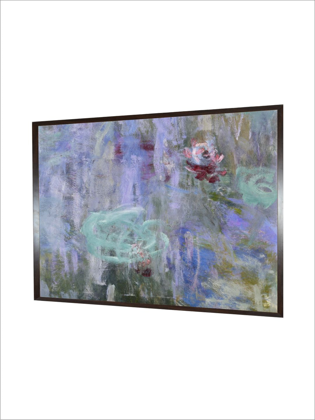 "Blue  Green Waterlilies  Reflections Canvas Painting Framed Wall Art''