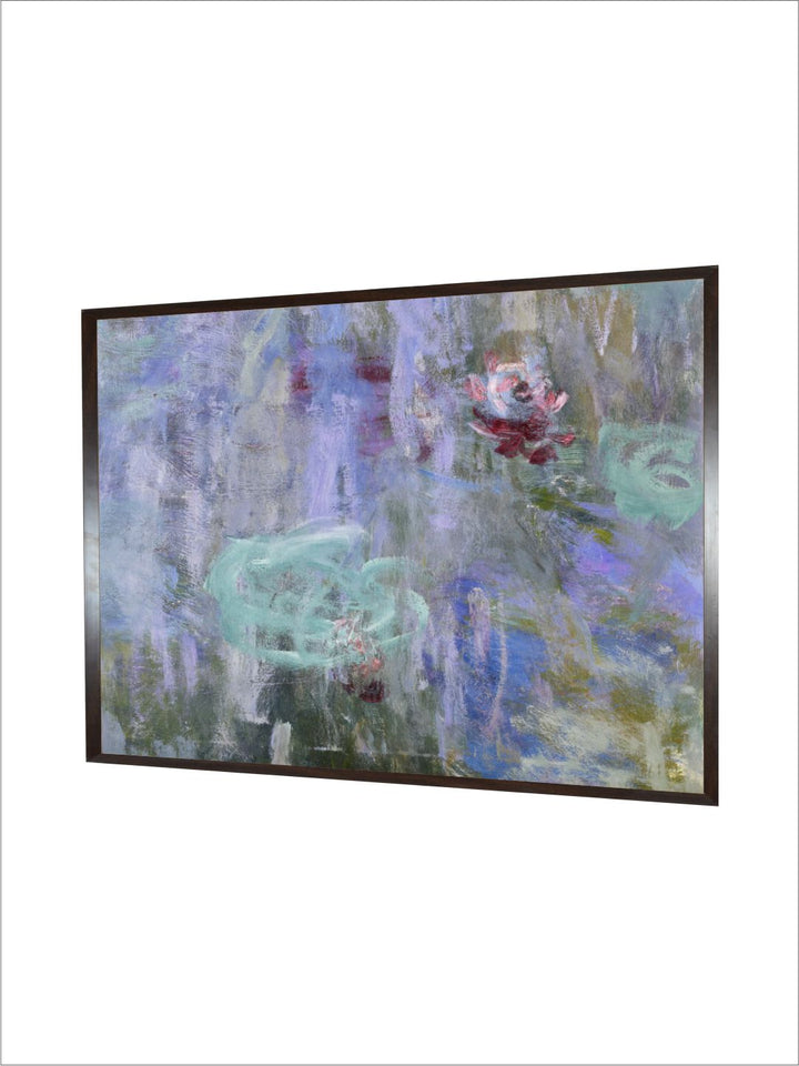 "Blue  Green Waterlilies  Reflections Canvas Painting Framed Wall Art''