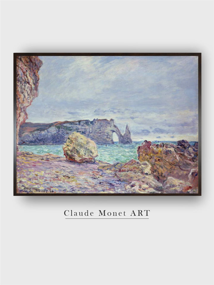 "Blue  Beige Etretat, Beach and Falaise DAval Painting Framed Wall Art''