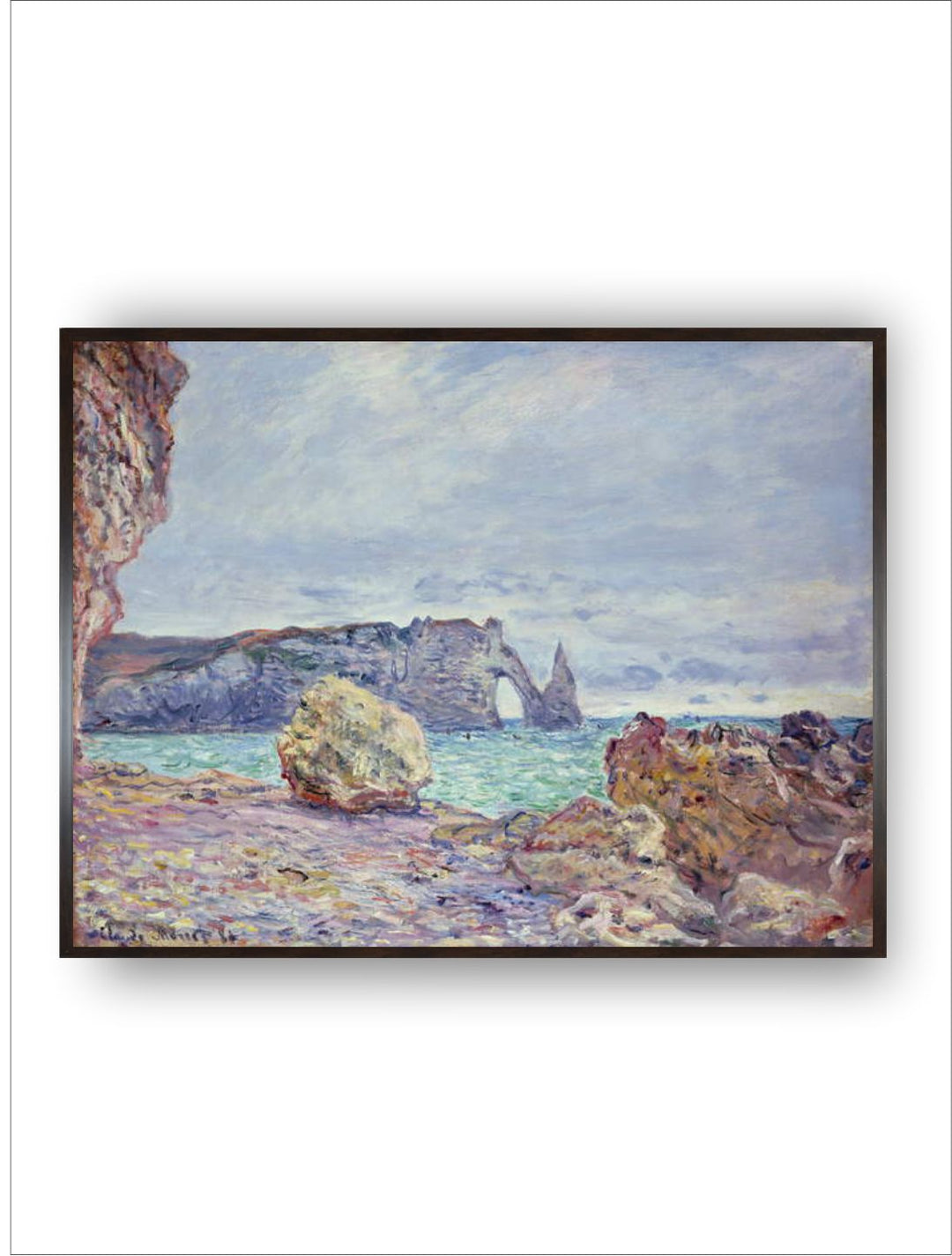 "Blue  Beige Etretat, Beach and Falaise DAval Painting Framed Wall Art''