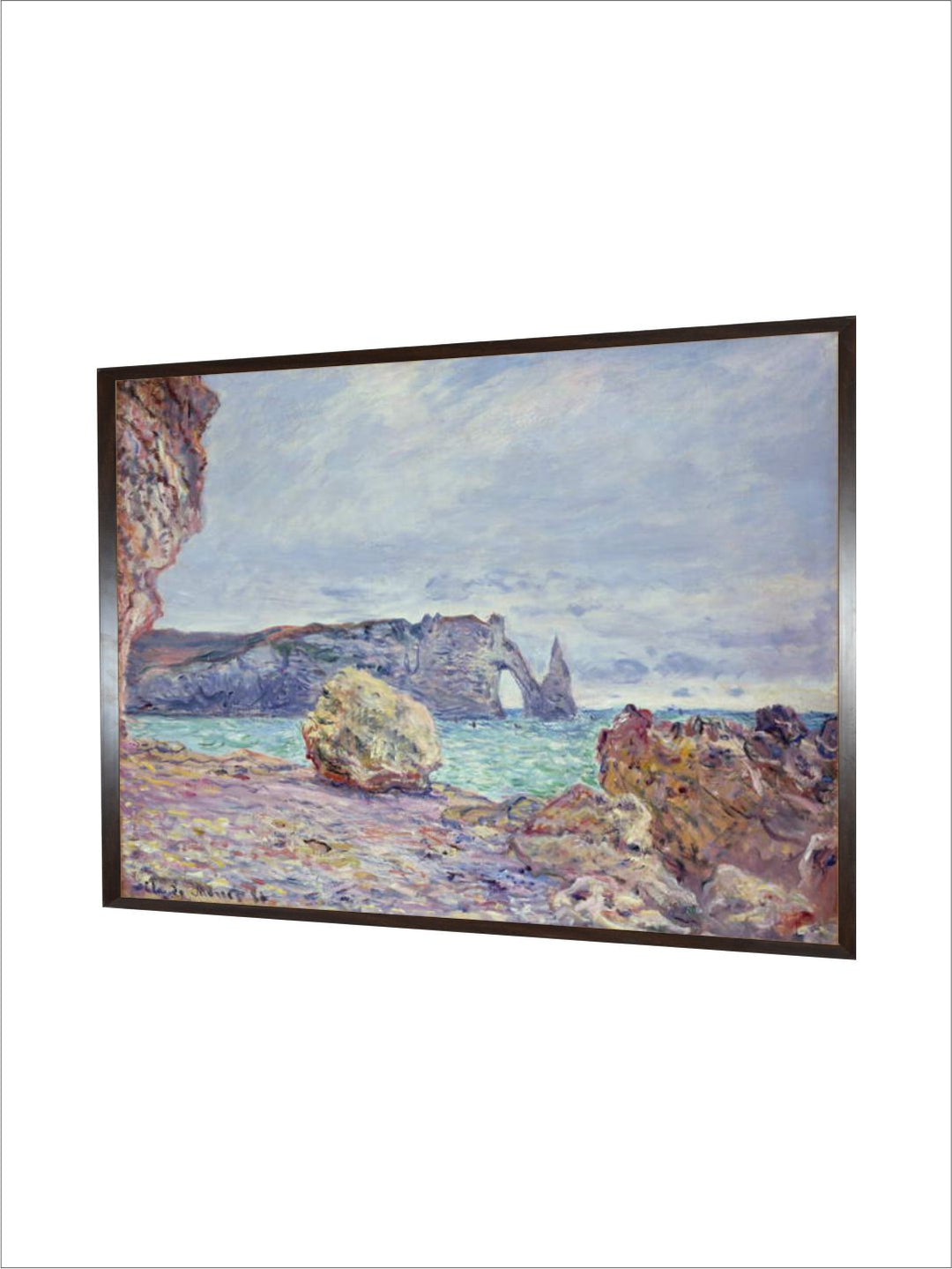 "Blue  Beige Etretat, Beach and Falaise DAval Painting Framed Wall Art''