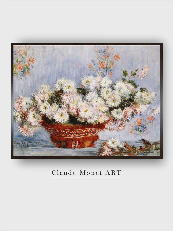 "White & Blue Chrysanthemums Canvas Painting Wall Art''