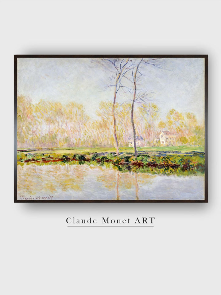 "Blue  Green The Banks Of The River Epte At Giverny Canvas Painting Wall Art''