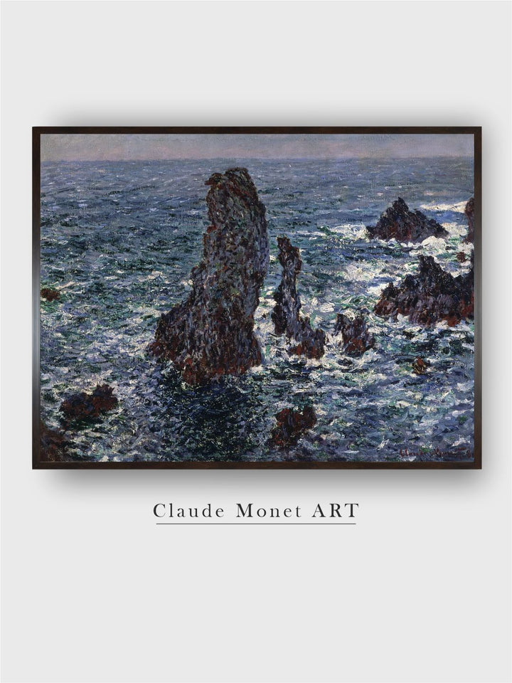 "Blue White The Rocks In Belle-Ile Framed Wall Art''