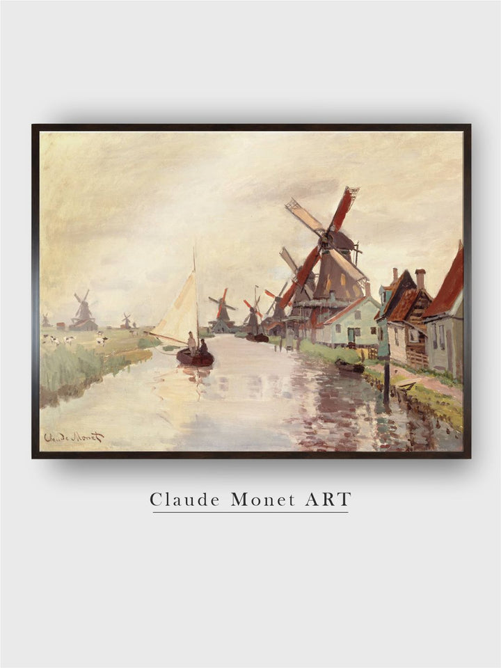 "Beige  Windmill In Holland Canvas Painting Wall Art''