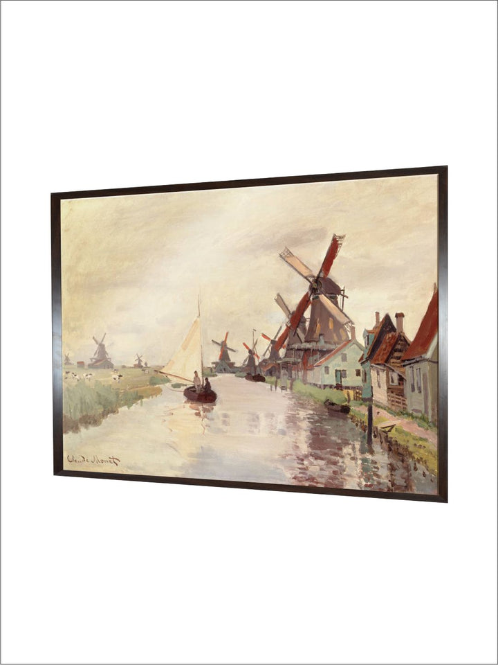 "Beige  Windmill In Holland Canvas Painting Wall Art''