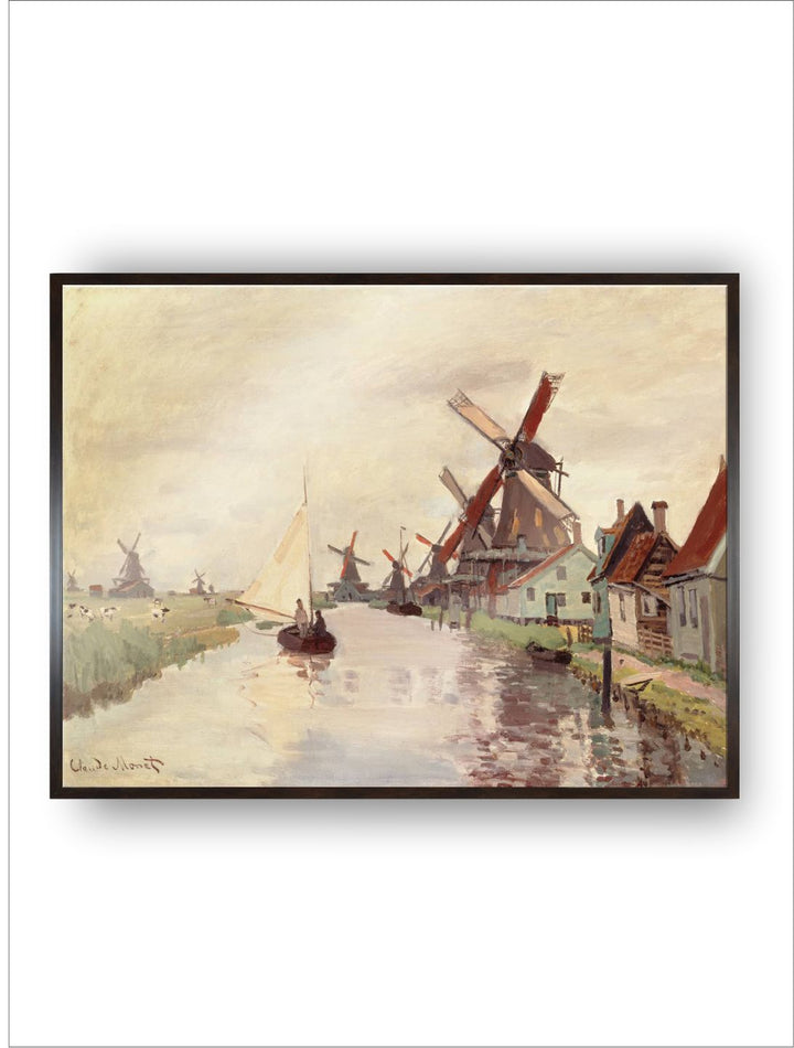 "Beige  Windmill In Holland Canvas Painting Wall Art''