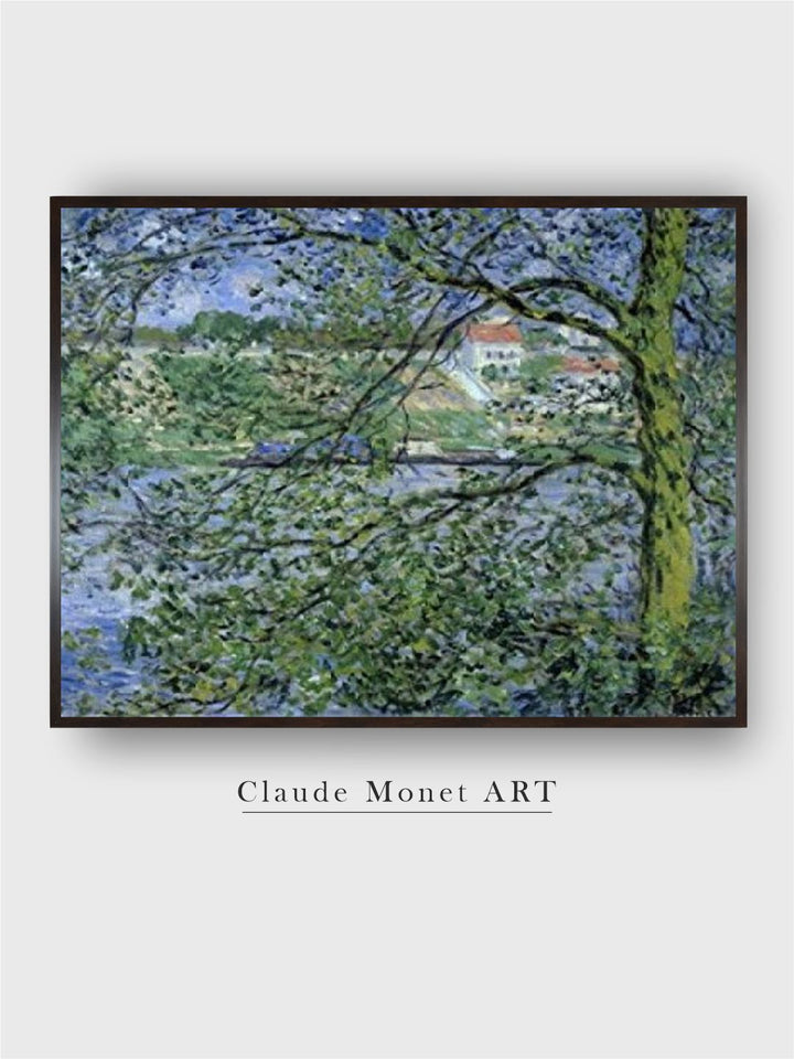 "Green  Blue Through the Trees Painting Framed Wall Art''