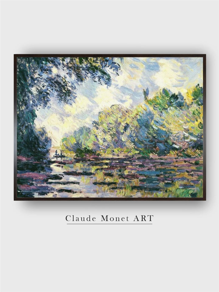 "Green  Blue The Seine at Giverny Wooden Monet Wall Painting''
