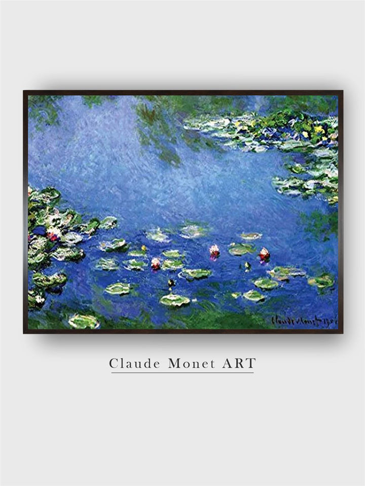 "Blue  Black Water Lilies Painting Framed Wall Art''