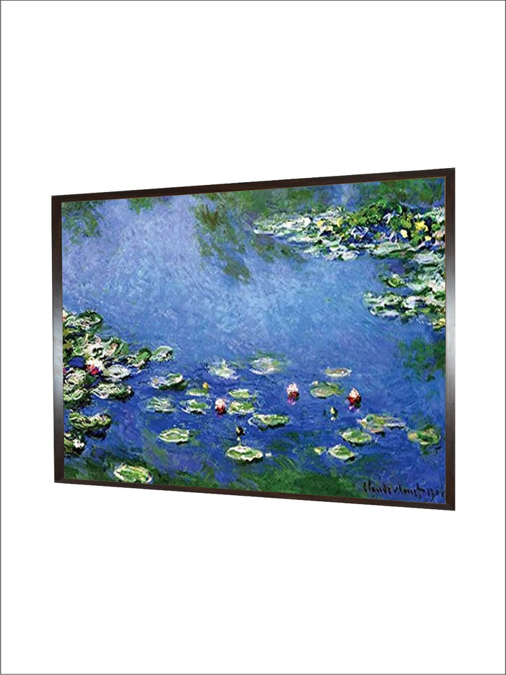 "Blue  Black Water Lilies Painting Framed Wall Art''