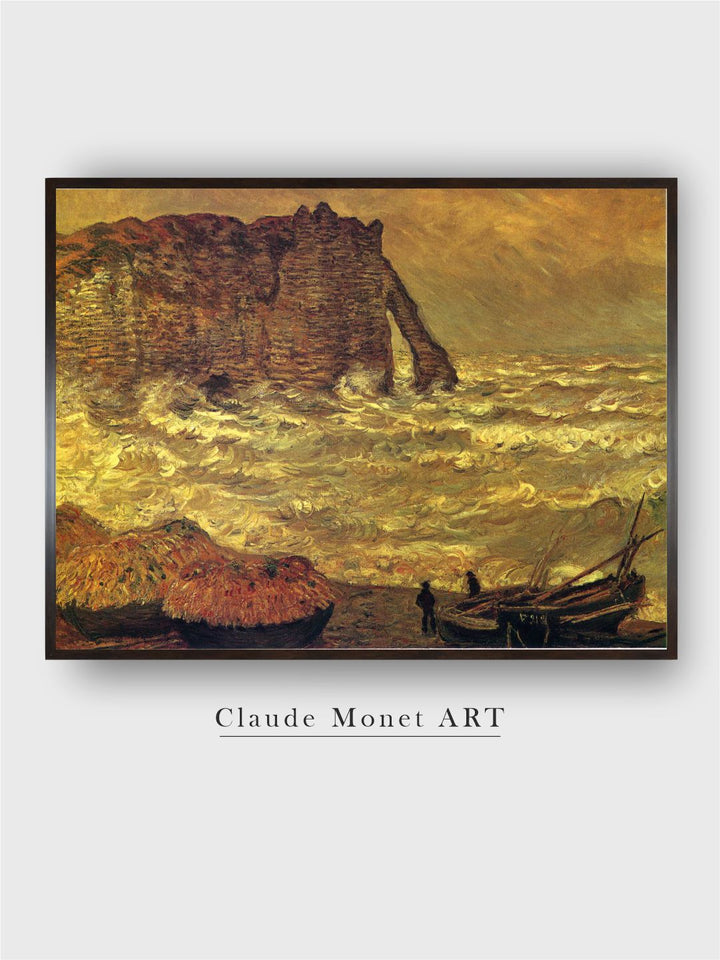 "Brown  Black Storm at Etretat Painting Framed Wall Art''
